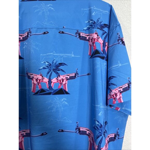 Retro Rifle Button Down Shirt Mens 3XL Blue The Palm Performance Golf Vacation - Picture 6 of 9